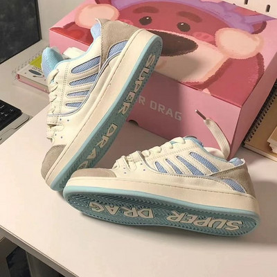 Γυναικεία παπούτσια μάρκας μόδας Πλατφόρμα ταιριάσματος χρώματος Γυναικεία αθλητικά παπούτσια Στρογγυλή κεφαλή με κορδόνια Casual αθλητικά γυναικεία παπούτσια σανίδας