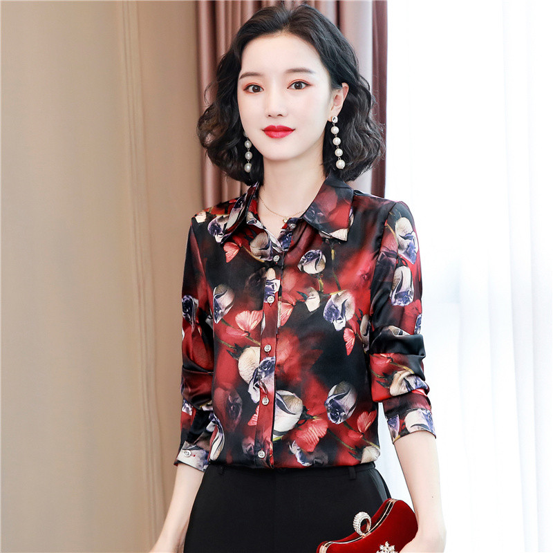 Elegantiški biuro moteriški darbo satininiai šilko marškiniai Moteriškos palaidinės 2022 m. pavasario ruduo, ilgomis rankovėmis, laisvalaikio moteriški viršutiniai marškinėliai vakarėliui drabužiai