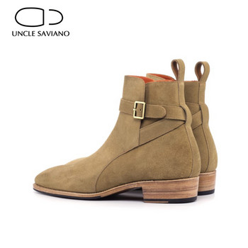 Uncle Saviano Chelsea Camel Mens Boots Shoes Work Add Velvet Non-slip Man Shoe Fashion Designer Cow Suede Shoes for Men Original