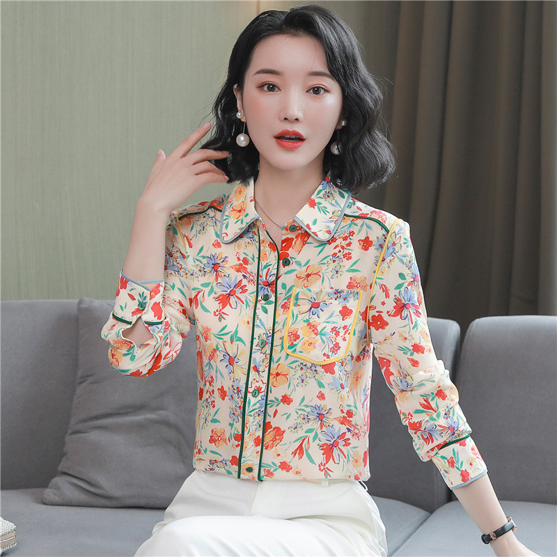 Modni cvjetni print Ženske svilene košulje Ženske bluze 2022. Proljeće Jesen Dugih rukava OL Radne satenske majice Topovi Blusas Mujer
