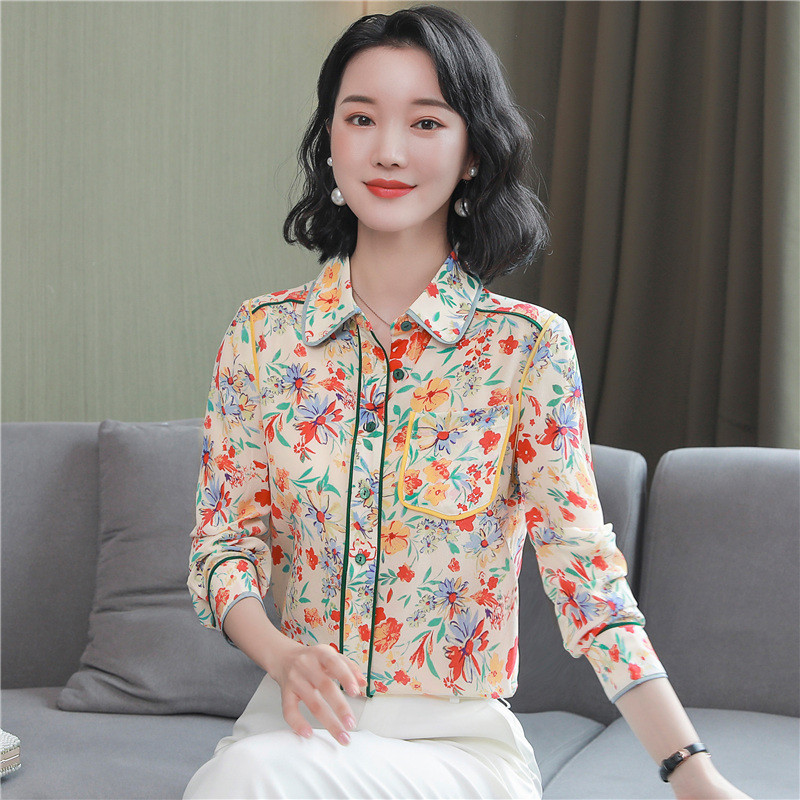 Modni cvjetni print Ženske svilene košulje Ženske bluze 2022. Proljeće Jesen Dugih rukava OL Radne satenske majice Topovi Blusas Mujer