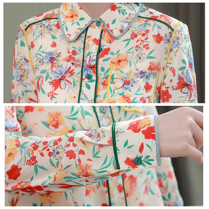 Modni cvjetni print Ženske svilene košulje Ženske bluze 2022. Proljeće Jesen Dugih rukava OL Radne satenske majice Topovi Blusas Mujer