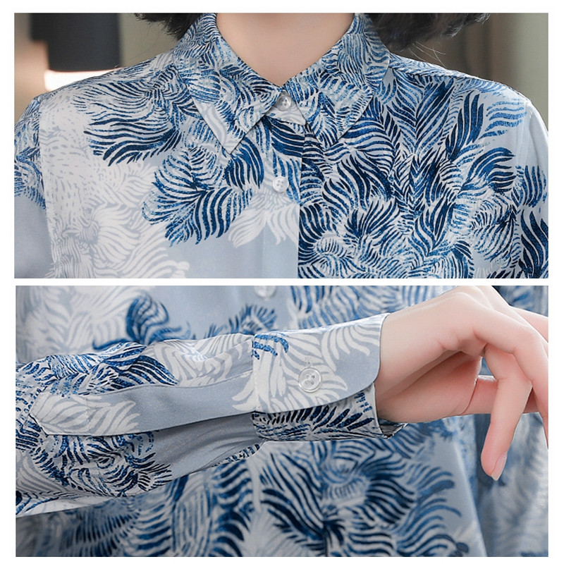 Chic cvjetni print Satenske svilene ženske bluze Elegantne ženske košulje 2022. Proljeće Jesen Radne majice dugih rukava Topovi Blusas Mujer