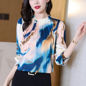 Modni cvjetovi s perlama Ženske svilene košulje Ženske bluze Proljeće Ljeto Dugi rukavi Biseri Elegantne OL Radne majice Gornji dijelovi Odjeća 2022.