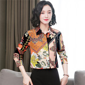 Cămăși de mătase din satin pentru femei, primăvară, vară, mâneci lungi, modă, imprimeu floral, cămăși de lucru pentru damă, bluze, topuri lejere, 2022 nou