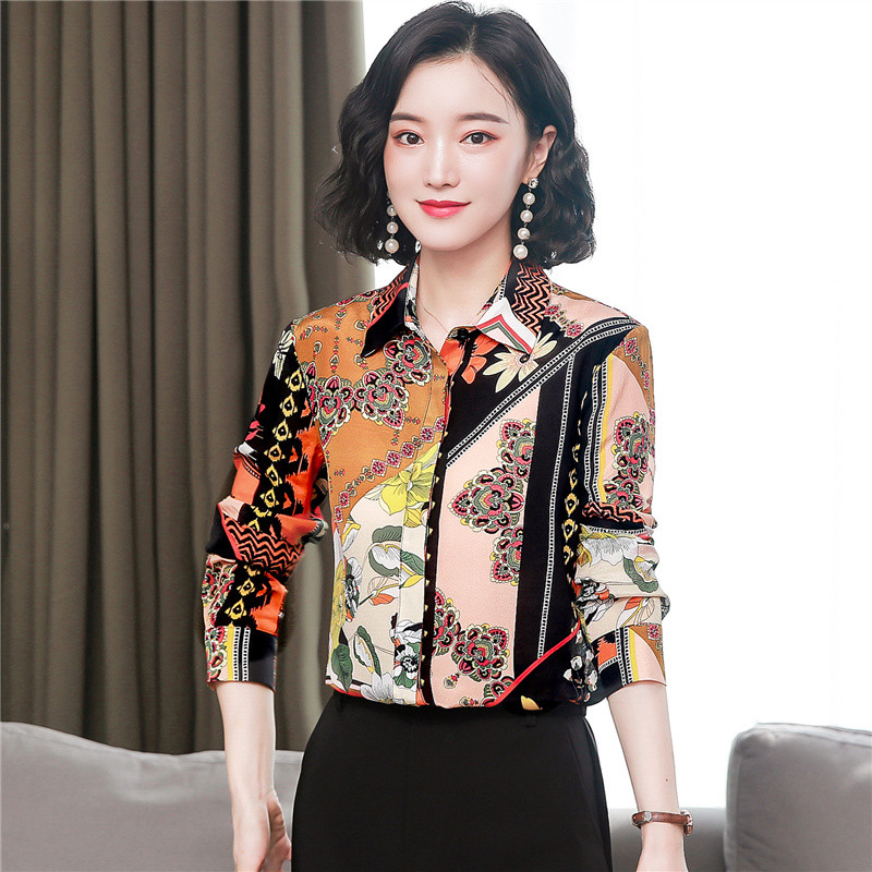 Cămăși de mătase din satin pentru femei, primăvară, vară, mâneci lungi, modă, imprimeu floral, cămăși de lucru pentru damă, bluze, topuri lejere, 2022 nou