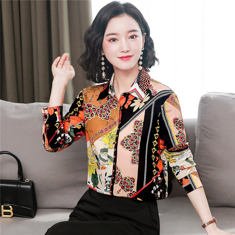 Cămăși de mătase din satin pentru femei, primăvară, vară, mâneci lungi, modă, imprimeu floral, cămăși de lucru pentru damă, bluze, topuri lejere, 2022 nou