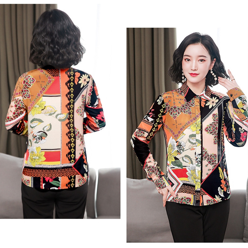 Cămăși de mătase din satin pentru femei, primăvară, vară, mâneci lungi, modă, imprimeu floral, cămăși de lucru pentru damă, bluze, topuri lejere, 2022 nou