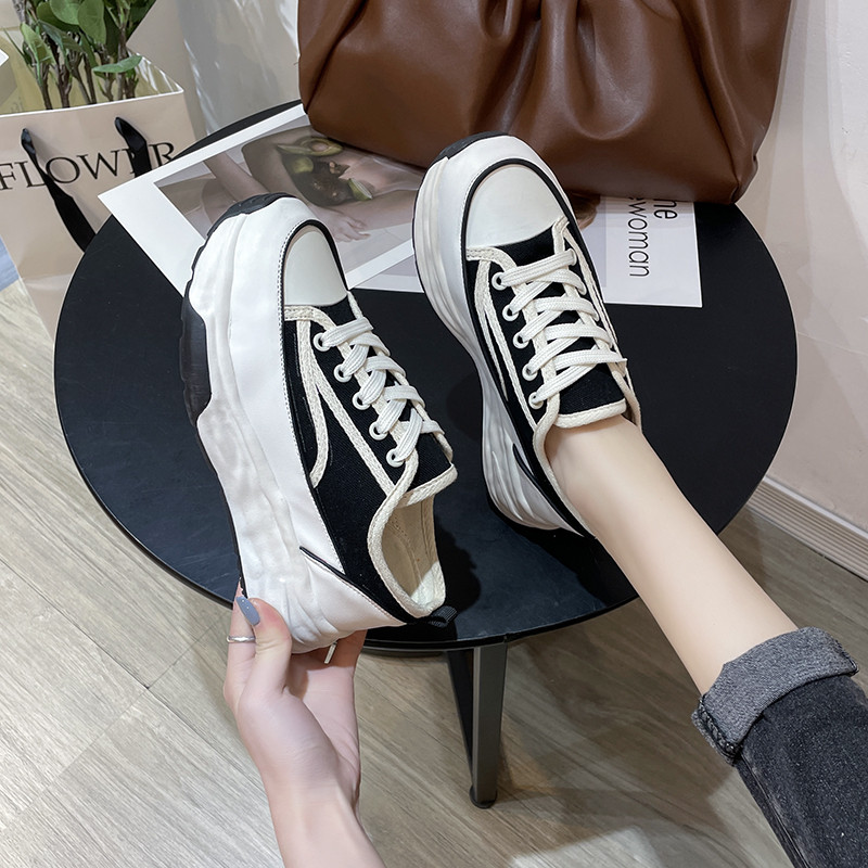 Πλατφόρμα με κορδόνια καμβά παπούτσια Γυναικεία παπούτσια 2023 Νέα χαμηλά τοπ Μικρά λευκά παπούτσια Casual Zapatillas De Deporte