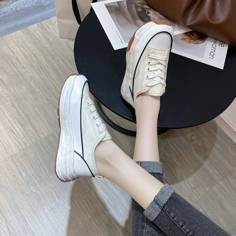 Πλατφόρμα με κορδόνια καμβά παπούτσια Γυναικεία παπούτσια 2023 Νέα χαμηλά τοπ Μικρά λευκά παπούτσια Casual Zapatillas De Deporte