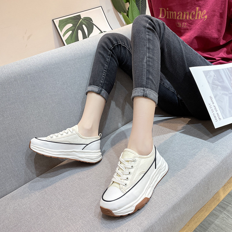 Πλατφόρμα με κορδόνια καμβά παπούτσια Γυναικεία παπούτσια 2023 Νέα χαμηλά τοπ Μικρά λευκά παπούτσια Casual Zapatillas De Deporte