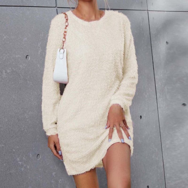 Femei Simple Femei Leisure Pulover Rochie Vreme Rece Rochie Doamnă Gât Rotund pentru Exterior