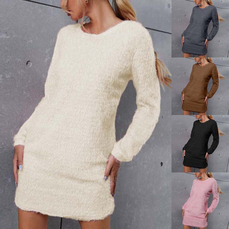 Femei Simple Femei Leisure Pulover Rochie Vreme Rece Rochie Doamnă Gât Rotund pentru Exterior