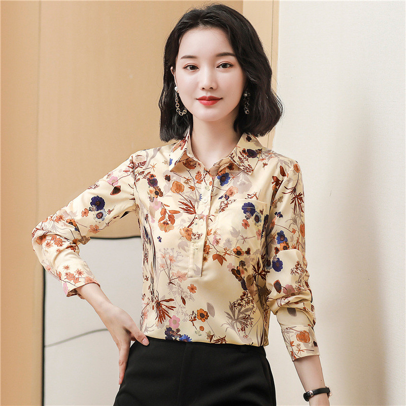 Elegantne uredske dame Radne svilene košulje Ženske majice s bluzama Korejska modna satenska košulja dugih rukava s cvjetnim motivima Ženska odjeća 2022.