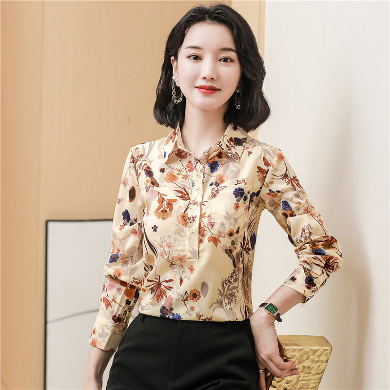 Elegantne uredske dame Radne svilene košulje Ženske majice s bluzama Korejska modna satenska košulja dugih rukava s cvjetnim motivima Ženska odjeća 2022.