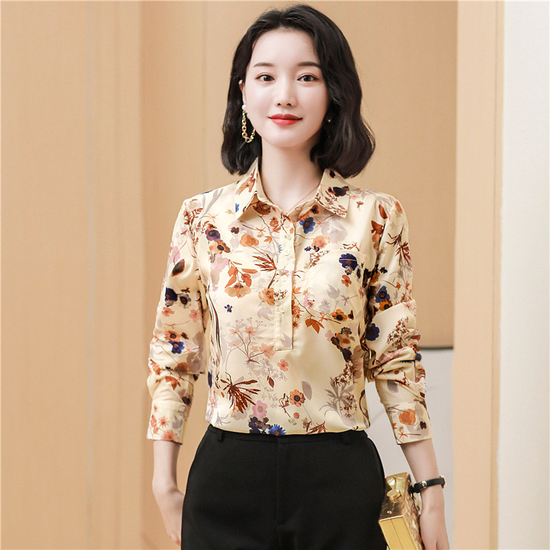 Elegantne uredske dame Radne svilene košulje Ženske majice s bluzama Korejska modna satenska košulja dugih rukava s cvjetnim motivima Ženska odjeća 2022.