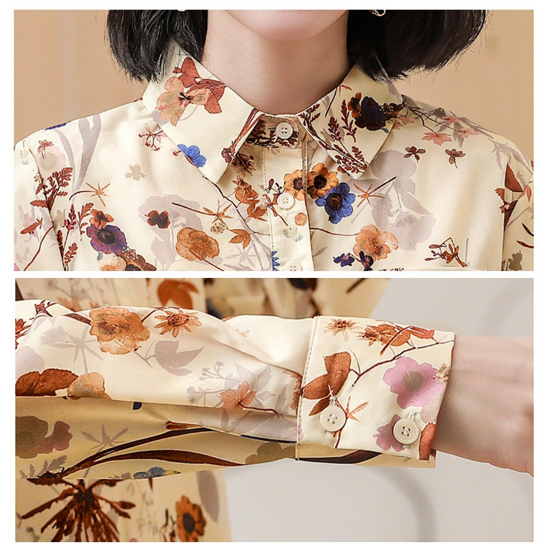 Elegantne uredske dame Radne svilene košulje Ženske majice s bluzama Korejska modna satenska košulja dugih rukava s cvjetnim motivima Ženska odjeća 2022.