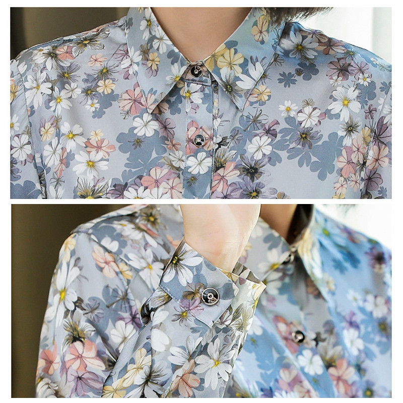 Cămașă elegantă din mătase florală pentru femei Topuri de modă coreeană cu mâneci lungi de birou pentru damă din satin bluză de lucru Îmbrăcăminte pentru femei S-4XL 2022 nou