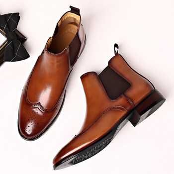 Мъжки класически ретро ботуши Chelsea Мъжки кожени ботуши Brogue Мъжки модни къси ботуши в британски стил Ежедневни бизнес обувки