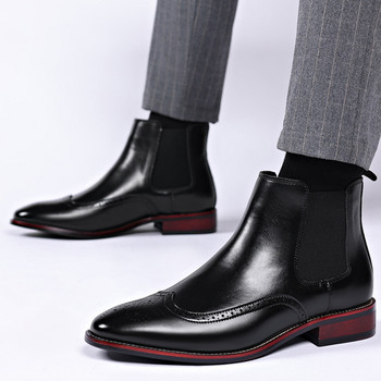 Мъжки класически ретро ботуши Chelsea Мъжки кожени ботуши Brogue Мъжки модни къси ботуши в британски стил Ежедневни бизнес обувки