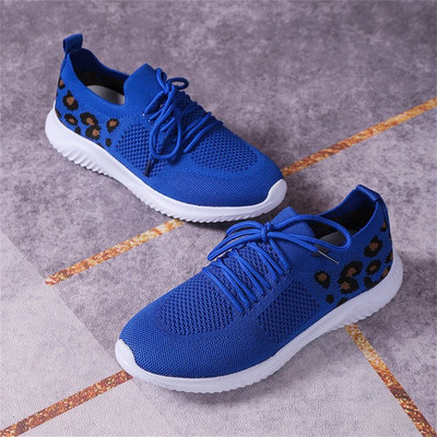 Pantofi de damă, ușori, respirabili, cu model leopard, cu șireturi, pantofi de alergat pentru damă, pantofi casual pentru femei, încălțăminte pentru femei