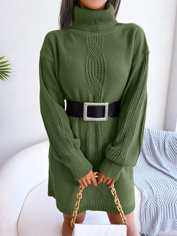 Γυναικείο φόρεμα με ζιβάγκο πλεκτό πουλόβερ 2023 Φθινόπωρο Χειμώνας casual μανίκι με φανάρι Vintage Losse Φόρεμα Κομψά γυναικεία φορέματα γραφείου