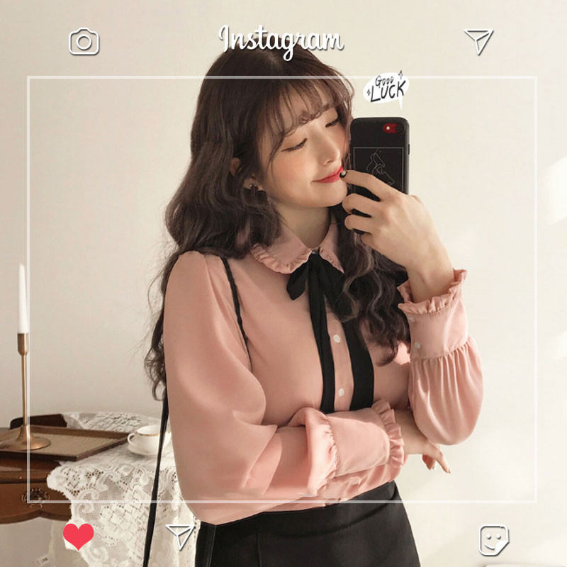 Ženske majice Hot Sales Ženska modna jesenska osnovna košulja dugih rukava, bluza, leptir mašna, vrpca, ružičasta bijela košulja e800