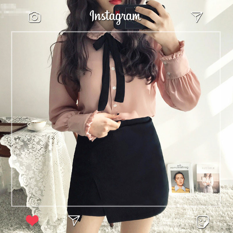 Ženske majice Hot Sales Ženska modna jesenska osnovna košulja dugih rukava, bluza, leptir mašna, vrpca, ružičasta bijela košulja e800