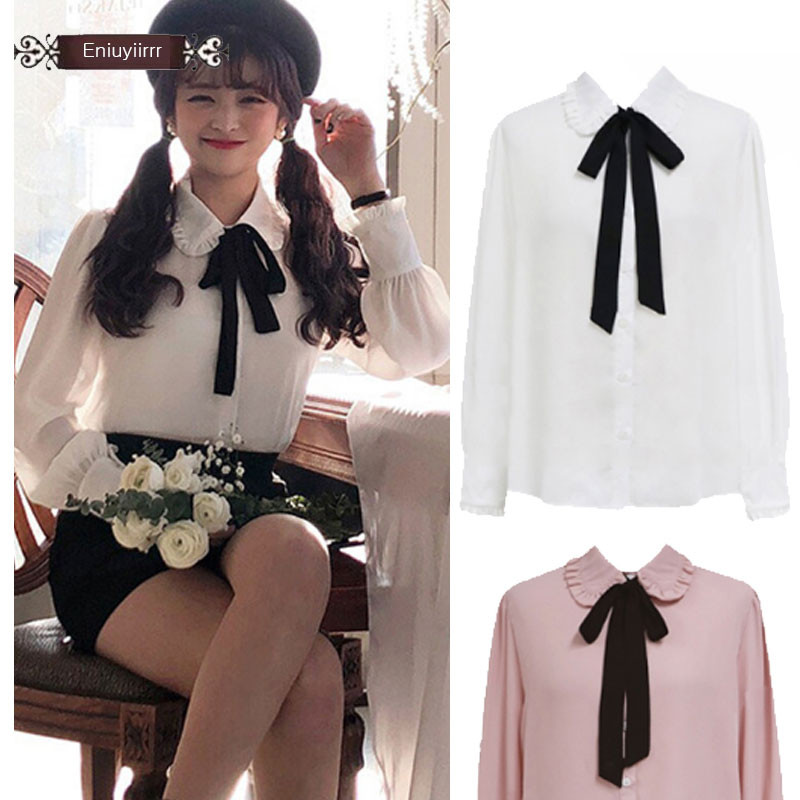 Ženske majice Hot Sales Ženska modna jesenska osnovna košulja dugih rukava, bluza, leptir mašna, vrpca, ružičasta bijela košulja e800