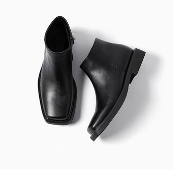 Луксозни модни черни мъжки ежедневни кожени обувки Есенно-зимна рокля Ботуши до глезена Ретро британски бизнес ботуши челси с квадратни пръсти