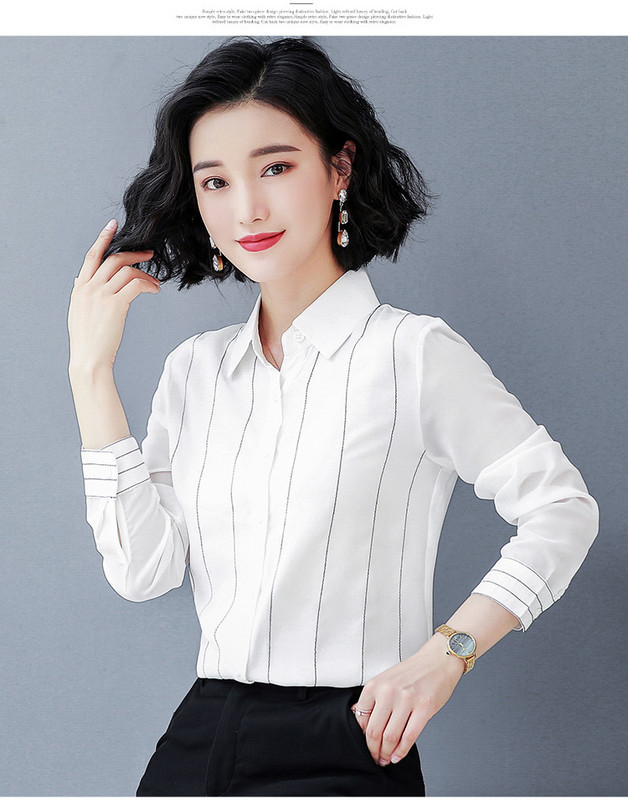 Modne prugaste bluze s printom Ženske majice Proljeće Jesen Ženske šifonske bluze dugih rukava s otvorenim ovratnikom Uredske ženske košulje