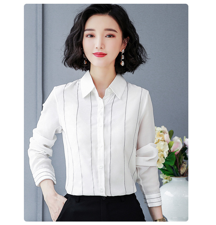 Modne prugaste bluze s printom Ženske majice Proljeće Jesen Ženske šifonske bluze dugih rukava s otvorenim ovratnikom Uredske ženske košulje