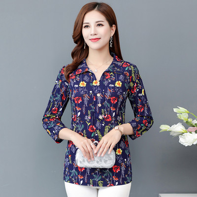 Sredovječne i starije ženske košulje Ljetne košulje na revere s printom dugih rukava Ležerna košulja Bluza Ženske majice Majčinska haljina 5XL