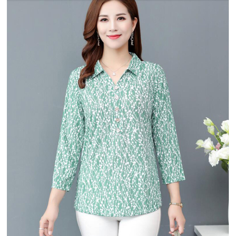 Sredovječne i starije ženske košulje Ljetne košulje na revere s printom dugih rukava Ležerna košulja Bluza Ženske majice Majčinska haljina 5XL