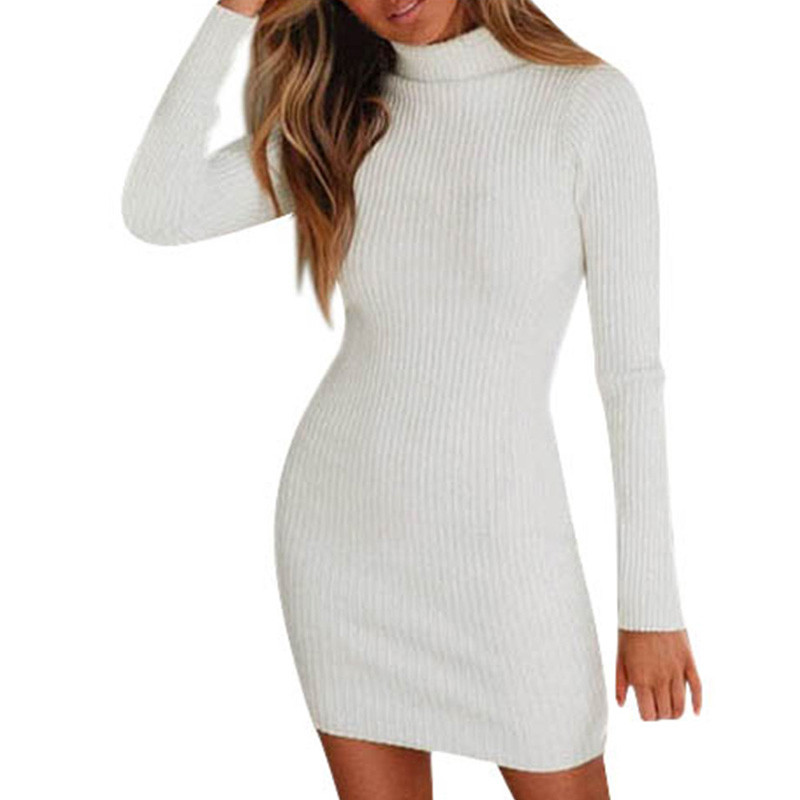 Pulover de iarna Rochie tricotata Femei Negru Maneca lunga Casual Mini Rochie Bodycon Femei Eleganta Rochie de petrecere de seara Marime mare 5xl