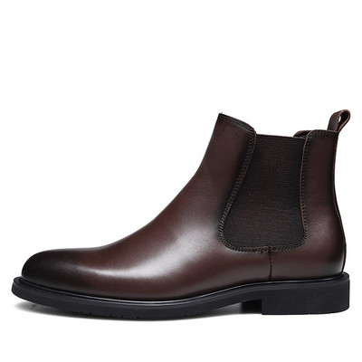 Σκούρο καφέ Μόδα Χειροποίητα Δερμάτινα Ανδρικά επαγγελματικά Μπότες Χαμηλό Τακούνι Μόδα Casual Party Μπότες καθημερινού φόρεμα Ανδρικές μπότες