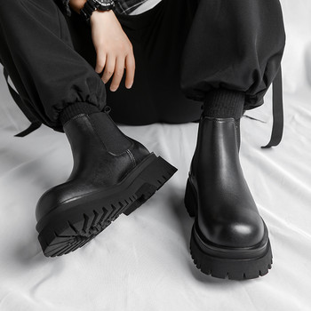 Висококачествени мъжки класически черни кожени ботуши от телешка кожа Зимни ботуши Топли плюшени високи ботуши Неплъзгащи се дебели подметки Обувки Мъжки ботуши