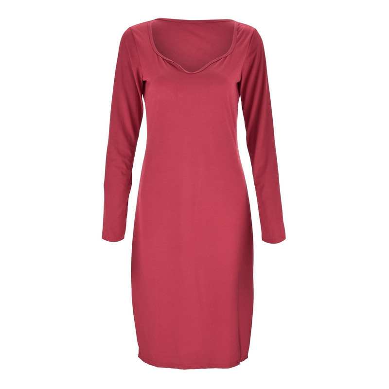 Kvadrātveida kakla tīras krāsas seksīga kleita sievietēm ar garām piedurknēm, apvelkamām sēžamvietām, ikdienas kleitas, rievotas, trikotāžas kleitas Vestidos Para Mujer