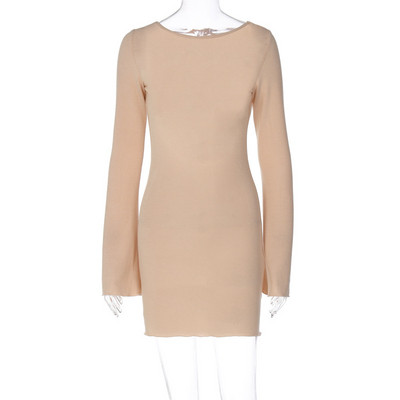 2023, stil european și american, rochie nouă pentru femei, culoare solidă, cu mâneci lungi, sexy, fără spate, subțire