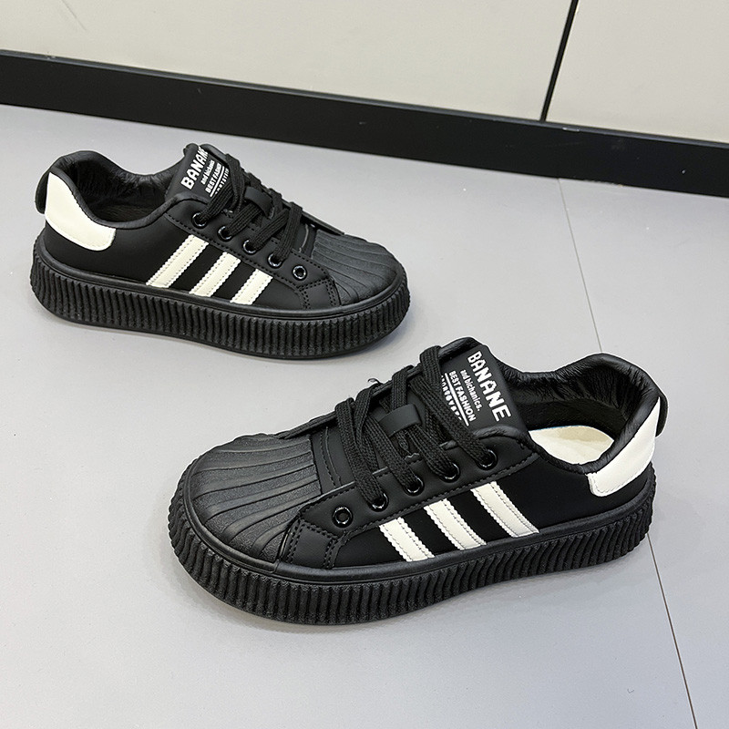 Kožne male bijele cipele, ženske školjke, debeli potplati, jesen i zima 2023., nove univerzalne cipele za slobodno vrijeme