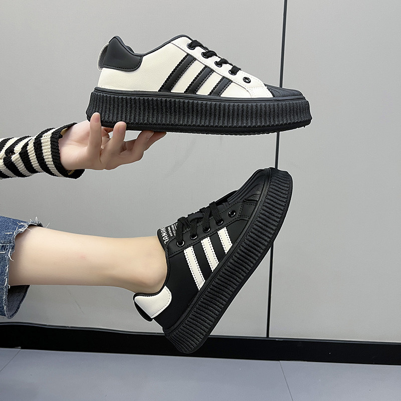 Kožne male bijele cipele, ženske školjke, debeli potplati, jesen i zima 2023., nove univerzalne cipele za slobodno vrijeme