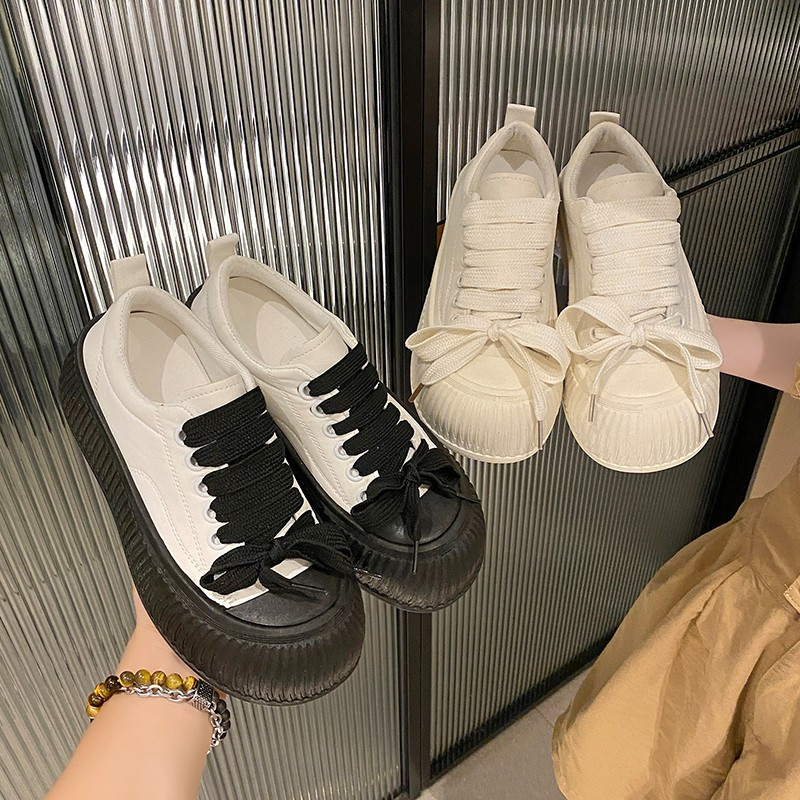 Pantofi Mici Albi Femei Toamna 2023 Piele Nouă Pantofi Fursecuri Cu Talpă groasă Studenți Pantofi Urâți Drăguți Pantofi Ocazional