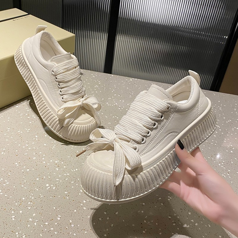 Pantofi Mici Albi Femei Toamna 2023 Piele Nouă Pantofi Fursecuri Cu Talpă groasă Studenți Pantofi Urâți Drăguți Pantofi Ocazional