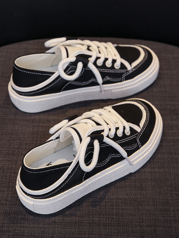 Korėjietiškos versijos dviejų dėvimų drobiniai batai, moteriški 2023 m. vasaros nauji laisvalaikio patogūs studentiški plokščiapadžiai batai