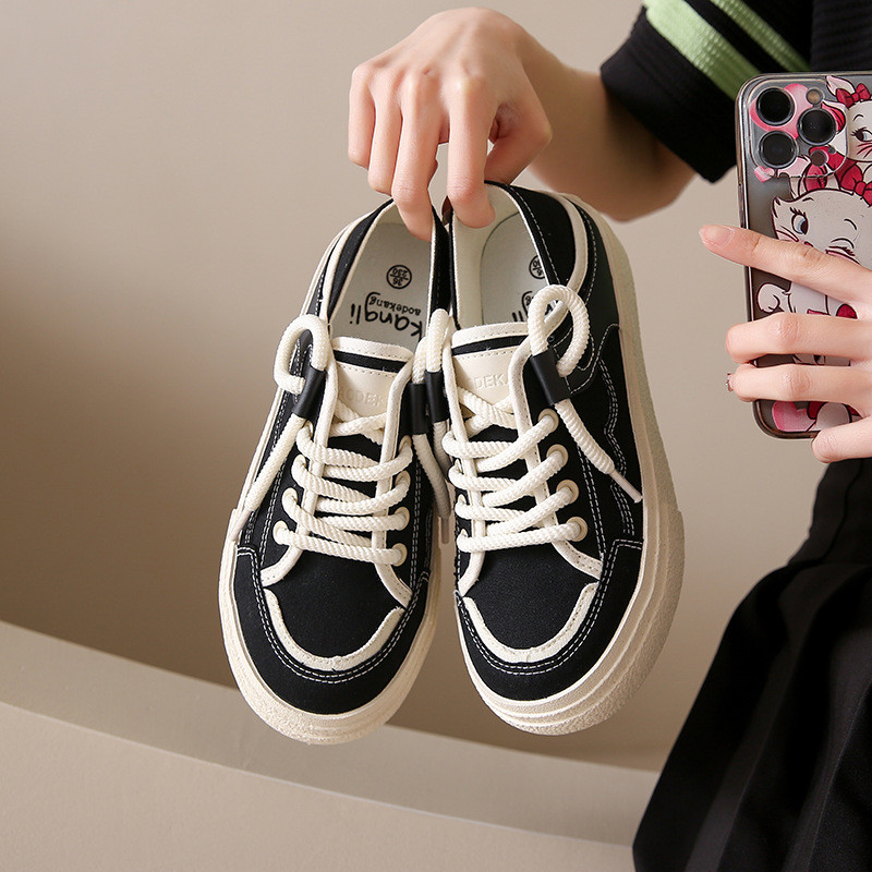 Korėjietiškos versijos dviejų dėvimų drobiniai batai, moteriški 2023 m. vasaros nauji laisvalaikio patogūs studentiški plokščiapadžiai batai