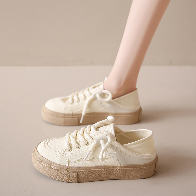 Korėjietiškos versijos dviejų dėvimų drobiniai batai, moteriški 2023 m. vasaros nauji laisvalaikio patogūs studentiški plokščiapadžiai batai