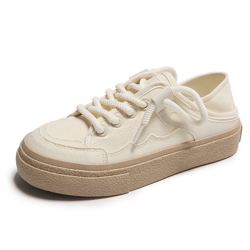 Korėjietiškos versijos dviejų dėvimų drobiniai batai, moteriški 2023 m. vasaros nauji laisvalaikio patogūs studentiški plokščiapadžiai batai