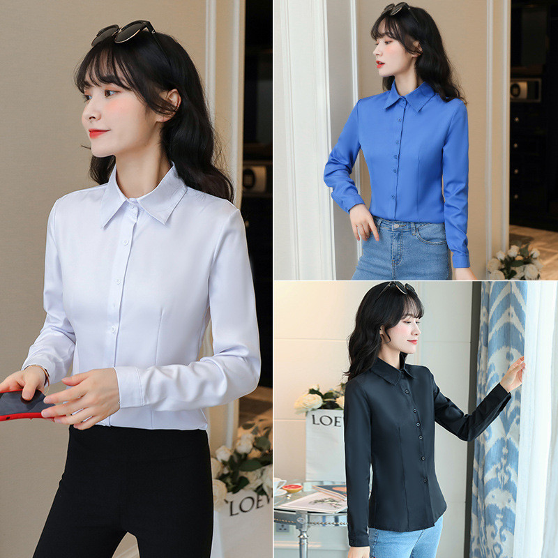 Blusas Sieviešu šifona topi un blūzes Biroja sieviešu blūze ar garām piedurknēm krekli sieviešu blūzes liela izmēra topi Ikdienas krekls sievietēm