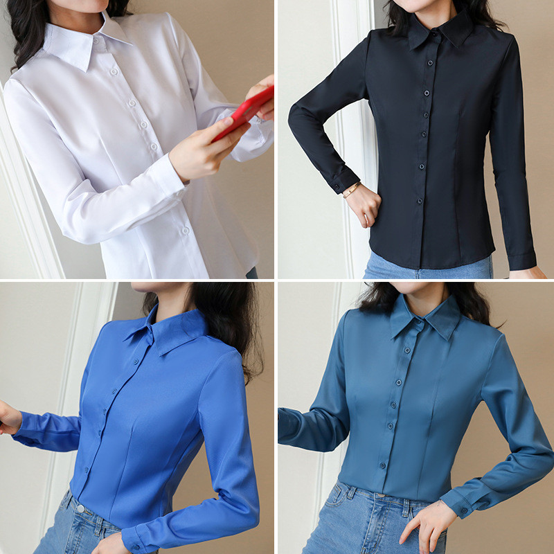 Blusas Sieviešu šifona topi un blūzes Biroja sieviešu blūze ar garām piedurknēm krekli sieviešu blūzes liela izmēra topi Ikdienas krekls sievietēm