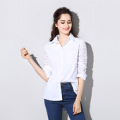 Izdubljena bluza Ženska nova slatka prekomjerna košulja s punim rukavima Modni ovratnik s izrezom Pamuk Bijele majice Ženske majice velikih veličina